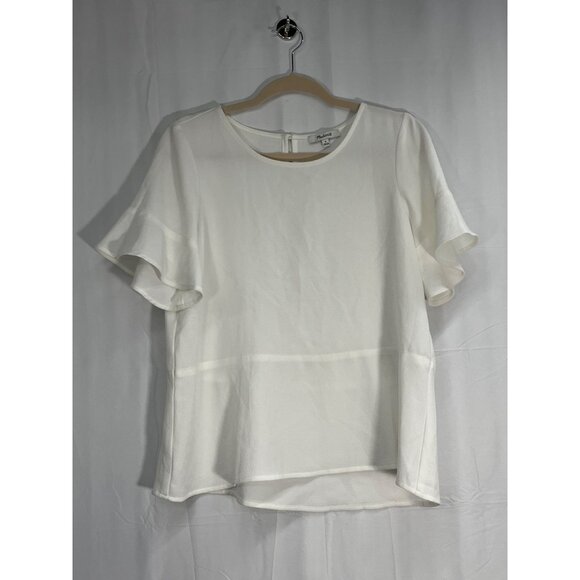 Madewell White Flutter Sleeve Blouse Womens M Polyester Blend Lightweight - Picture 2 of 8